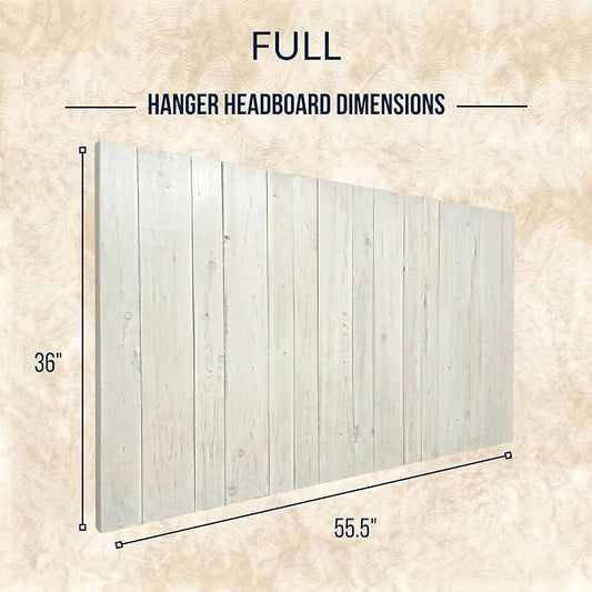 Barn Walls Whitewash Headboard, Full Size | Coastal Design Distress, Solid Wood Floating Panels, Wall Mount, Adjustable Height, Easy Assembly