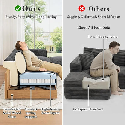 Welzona 103" Modular Sectional Sofa, Minimalist Comfy Cloud Couch Sectional, Tool-Free Setup Couches for Living Room, Wood Frame l Shaped Couch with Ottoman, 22" Deep Seat Chenille Cloud Sofa