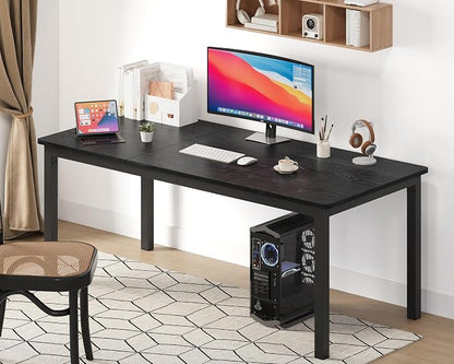 GarveeHome 78.7 in Industrial Dining Table for 6, Wooden Long Dinner Table with Mortise Tenon Design, Kitchen Table with Sturdy Metal Legs, for Dining Room Home Office Living Room, Black