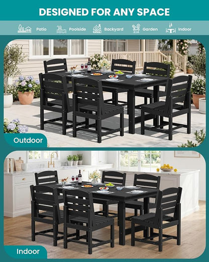SERWALL Outdoor Dining Sets for 10, HDPE Dining Set with 2 Tables, 8 Armless Chairs and 2 Armed Dining Chairs, Black