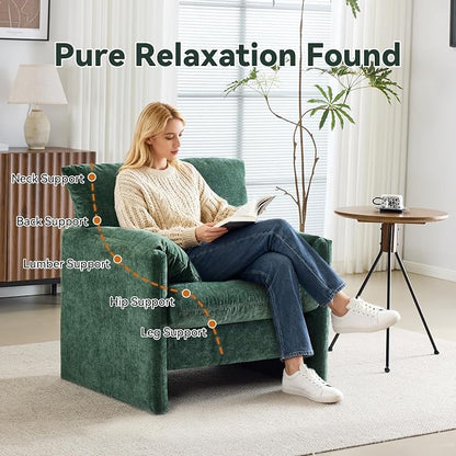 Chenille Oversized Armchair Set of 2, 34" Wide Accent Chair for Living Room Bedroom Modern Upholstered Lounge Chair Mid-Century Reading Chair Comfy Single Sofa Chair, Green