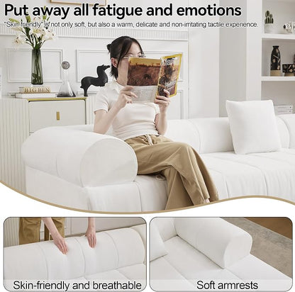 119'' Curved Boneless Sofa Couch, 3 Seat Cloud L Shaped Deep Seat Couches for Living Room, No Assembly Modular Sofa with Right Chaise Lounge, White