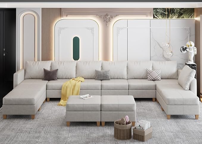 EASE MOOSE Faux Leather Sectional Sofa U Modular Couch with Storage Convertible Sleeper Sectional Sofa