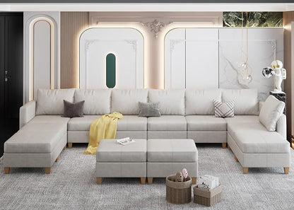 EASE MOOSE Faux Leather Sectional Sofa U Modular Couch with Storage Convertible Sleeper Sectional Sofa