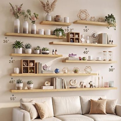 Vivelove 10" Deep Floating Shelves with Invisible Brackets, 40" Wall Shelves for Bathroom Bedroom Kitchen Living Room Laundry Room, Modern Rustic Shelves for Home Decor, 40"x10.2"x1.5", Set of 2, Oak