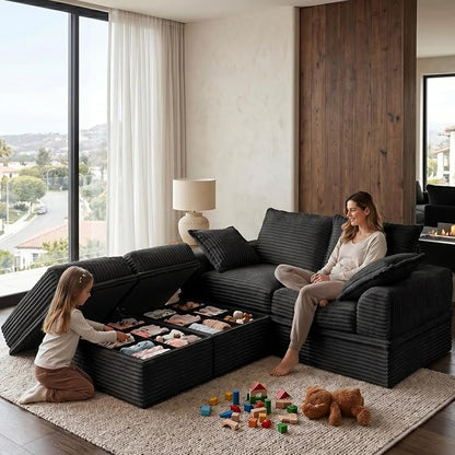 Upgrade Boneless Couch with Storage, Extra Deep&High Seat Modular Sectional Sofa 2 Seater Loveseat Sofa with Ottoman, Tool-Free Assembly Sectional Couches for Living Room Bedroom Apartment