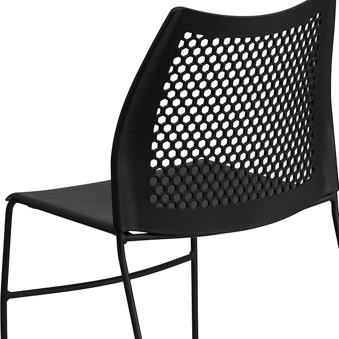 Flash Furniture HERCULES Series 661 lb. Capacity Black Stack Chair with Air-Vent Back and Black Powder Coated Sled Base