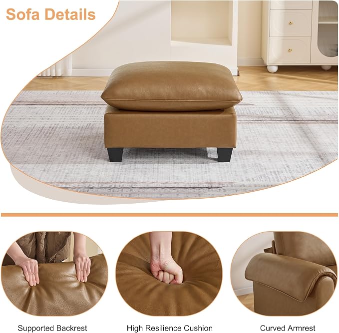 31.5" Faux Leather Large Square Ottoman, Oversized Upholstered Footrest for Living Room, Bedroom, Entryway, Light Brown