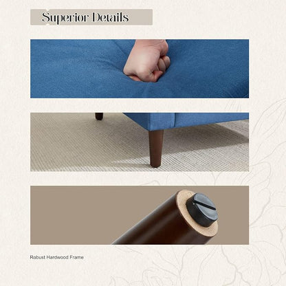 Weture Mid-Century Accent Chair,Modern Linen Fabric Armchair for Living Room,Comfy Upholstered Reading Accent Chairs for Bedroom,Single Sofa Chair with Wood Legs (Blue, 2 Pack)