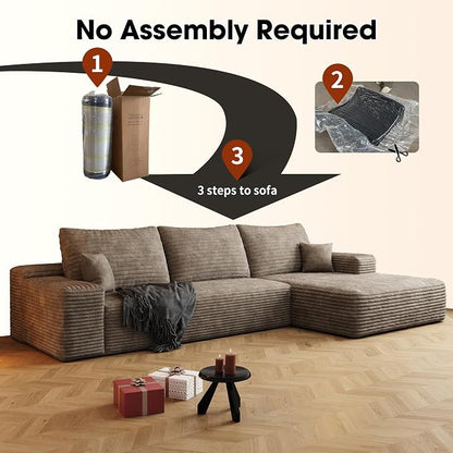 AUGOP 108" Sectional Couches for Living Room Modern Modular Sofa with L-Shape Couchs Upholstered Boneless Couch Deep Seat Sectional Couch with Chaise (Camel, Right Facing Chaise+2Seaters)