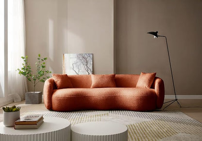 KEIKI 94" Boucle Half Moon Curved Sectional Sofa with 3 Throw Pillows, Modern 4-Seater Teddy Fleece Leisure Couch with Curved Backrest, Easy Assembly, for Living Room, Bedroom, Brown