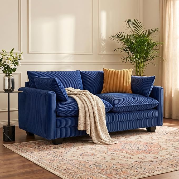 Gizoon 75” Small Cloud Loveseat Couches for Living Room, 2 Seater Love Seat Sofa with Comfy Deep Seat, Small Washable Couches with Removable Corduroy Cover for Apartment, Blue