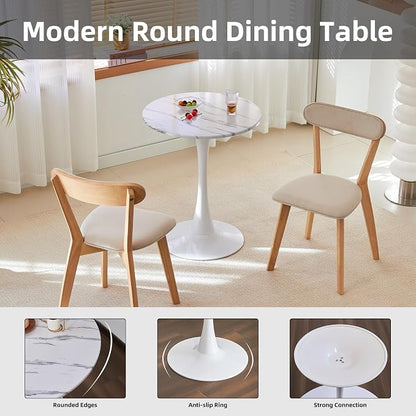 Round Dining Table, 31.5" Circle Tulip Table with Thickened Tabletop & Metal Pedestal, Mid Century Modern Bistro Table for Kitchen, Small Places, Living Room, Cafe (Faux Marble White)
