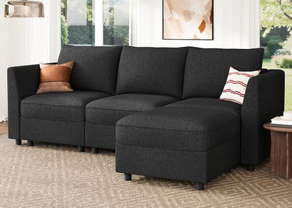 HONBAY Modular Sectional Sofa with Storage L Shaped Sectional Sofa, Convertible Couches for Living Room - Linen Grey