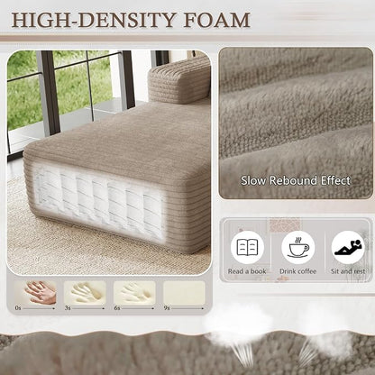 95" Cloud Sectional Couch U-Shaped Chaise with Ottoman, Corduroy Boneless Couch for Living Room Bedroom, Deep-Seat Upholstered Modular Cloud Sofa, No Assembly Required (Camel, Left Facing Chaise)