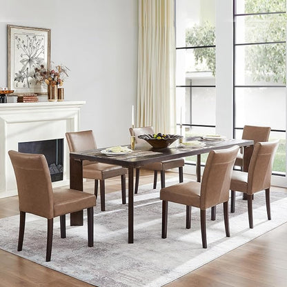 Watson & Whitely Upholstered Dining Chairs, Faux Leather, Set of 6, Brown | Solid Wood Legs, Padded Seat, Low Back, Modern Armless Parsons Chair for Kitchen, Dining Room, Restaurant