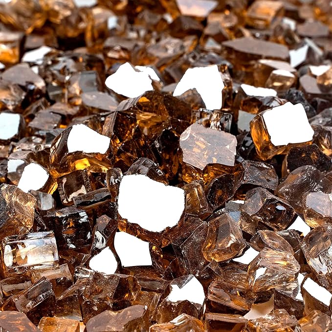 Onlyfire 10 lbs Fire Glass Rocks 1/2 Inch, Reflective Tempered Glass for Propane Fire Pit & Gas Fireplace, High Luster Firepit Glass Stones for Fire Table, Copper (Multicolor Options Available)