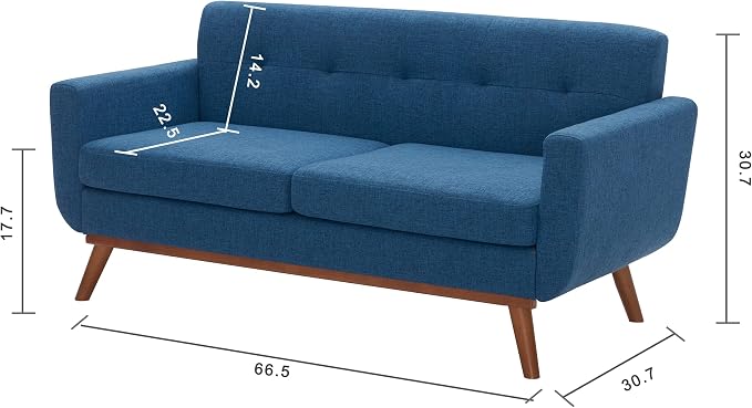 Kingfun 65" W Loveseat Sofa with Ottoman Coffee Table, Mid Century Modern Decor Love Seat Couches and Ottoman with Storage for Living Room, Button Tufted Upholstered Love Seats Furniture Set, Blue