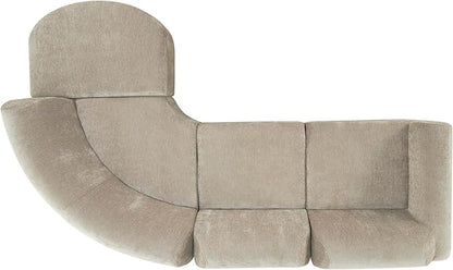 Merax Modern Curved Sectional Sofa with Ottoman, Couch 4-Piece Set High-Density Compressed Sponge, Fully Assembled, Right Hand Facing, Plush Deep Seat for Living Room, Lounge, Apartment, Espresso