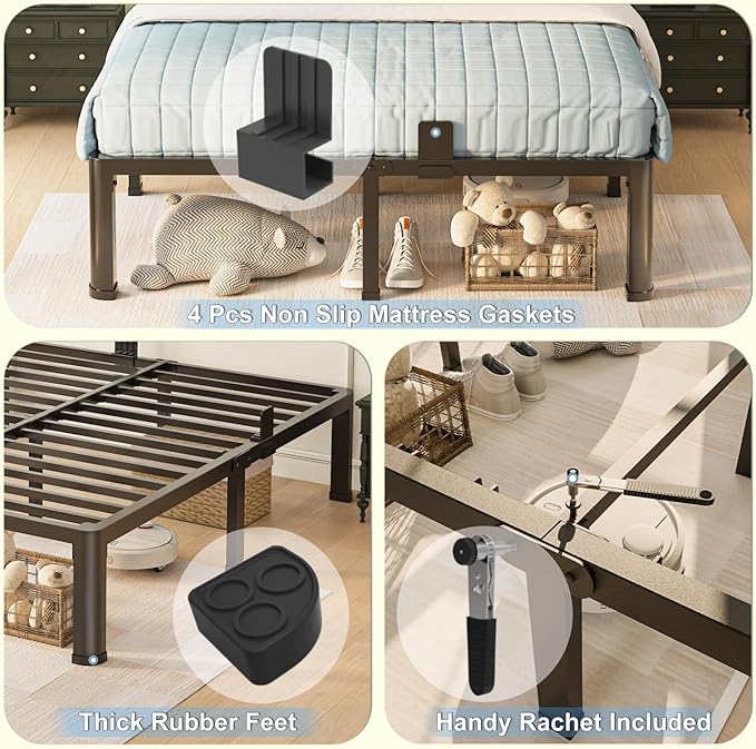 Yitong Angel 14 inch California King Bed Frame with Round Corner Legs Mattress Slide Stopper,3500 lbs Heavy Duty Metal Platform,Steel Slat Support,No Box Spring Needed,Easy Assembly,Noise Free