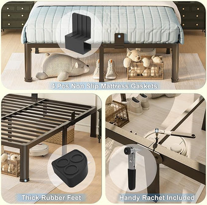 Yitong Angel 14 inch California King Bed Frame with Round Corner Legs Mattress Slide Stopper,3500 lbs Heavy Duty Metal Platform,Steel Slat Support,No Box Spring Needed,Easy Assembly,Noise Free