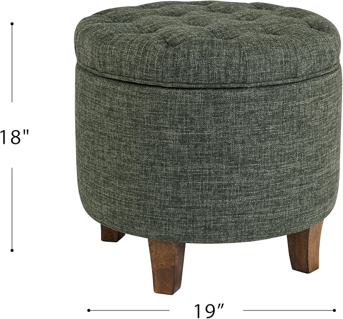 HomePop 19" Button Tufted Round Storage Ottoman - Green Clover Fabric