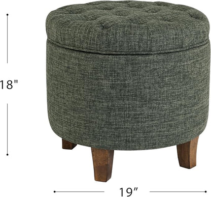 HomePop 19" Button Tufted Round Storage Ottoman - Green Clover Fabric