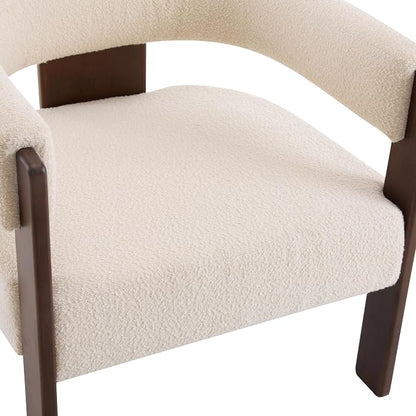 Christopher Knight Home Nettie Modern Accent Chair for Living Room, Boucle Fabric Single Lounge Sofa Chair with Wooden Frame, Comfy Reading Chair for Bedroom, Lounge Armchair with Soft Cushion, Beige