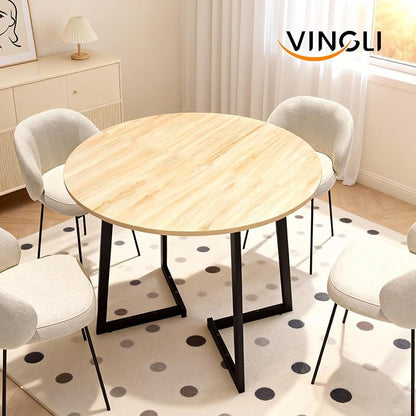 VINGLI Round Dining Table for 2-4, 35in Modern Dining Room Table with Cross Leg, Light Oak Wooden Kitchen Table, Space-Saving, Small Space Circle Dinette for Home, Kitchen, Apartment