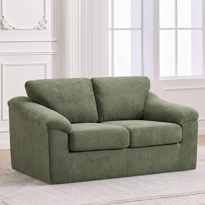 Boneless Loveseat Sofa, Modern Cloud Couch with Deep Seat, Thick Cushion and Curved Armrests, Upholstered Sofa for Living Room, No Assembly Required, Green