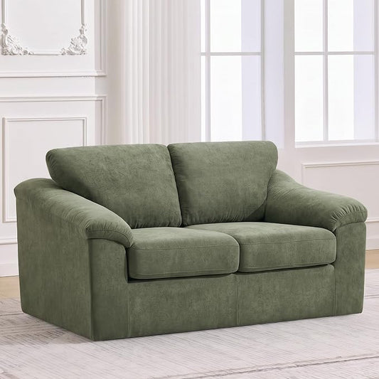 Boneless Loveseat Sofa, Modern Cloud Couch with Deep Seat, Thick Cushion and Curved Armrests, Upholstered Sofa for Living Room, No Assembly Required, Green