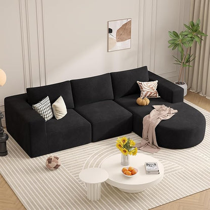 L-Shaped Boneless Couch,104" Couches for Living Room with Curved Chaise,Modular Sectional Sofa with Deep Seat,Modern Cozy Cloud Compression Sofas,No Assembly Required(Black) 1PCS