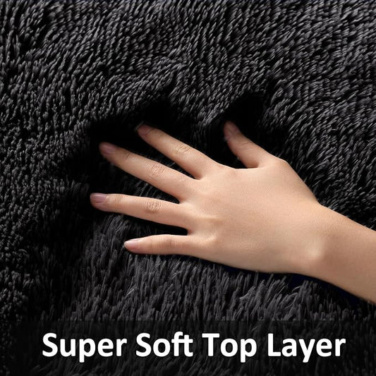 Ophanie Small Rug Washable Non Slip Throw Bedside Area Rugs, Fluffy Soft Mini Bedroom Carpet, Door Entryway Indoor Inside Front Entrance 1.5x2.5 Mat, Home Decor Aesthetic, Black
