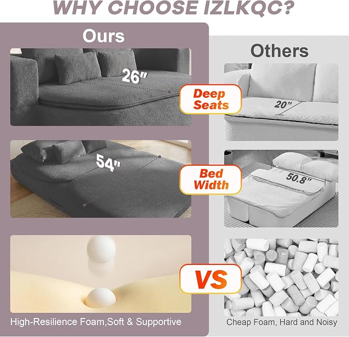 75" Boneless Couch Bed,Fold Up Sleeper Sofa for Adults, Memory Foam Floor Couch with 4 Pillows & Blanket, No Assembly Foldable Guest Bed for Apartment,Living Room