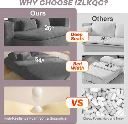 75" Boneless Couch Bed,Fold Up Sleeper Sofa for Adults, Memory Foam Floor Couch with 4 Pillows & Blanket, No Assembly Foldable Guest Bed for Apartment,Living Room