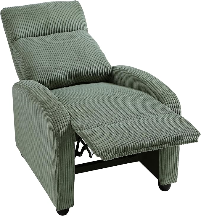 Lexicon Corduroy Pushback Recliner Chair Armchair Push Back Recliner, Solid Wood Frame and Metal Seat Base, Soft Single Sofa Accent Chair for Living Room/Office/Apartment, Easy Assembly, Green