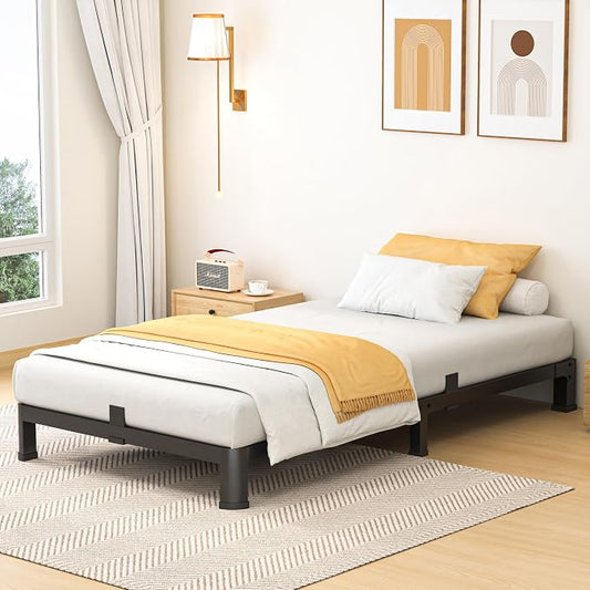Superay 10 Inch Twin Size Metal Platform Bed Frame with Round Corners, Storage Space Under High Bed Frame-Heavy Duty Steel Slats Support, Noise Free - Easy Assembly - No Box Spring Needed