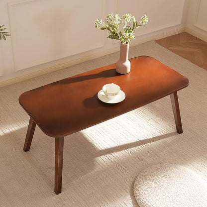 Baveke Folding Coffee Table- Foldable Floor Tables, Mid Century Coffee Table for Living Room, Small Coffee Tables Solid Wood Japanese Low Table for Sitting on Floor, No Assembly, 39.4''-Brown