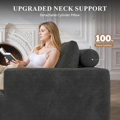 134" Boneless Couches for Living Room,Large U-Shaped Modular Sectional Sofa with Convertible Ottoman,Modern Cozy Cloud Couch in a Box,Sponge Compression Deep Seat Sofas with Chaise,Gray,1pcs