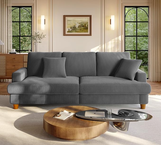 Welzona 87.2" Couches for Living Room, Comfy Grey Couch 7.5" Extra Thick Cushion, Sofas for Living Room Tool-Free Setup, Loveseat Sofa 848lbs Support, Corduroy Couch for Bedroom, Apartment, Office