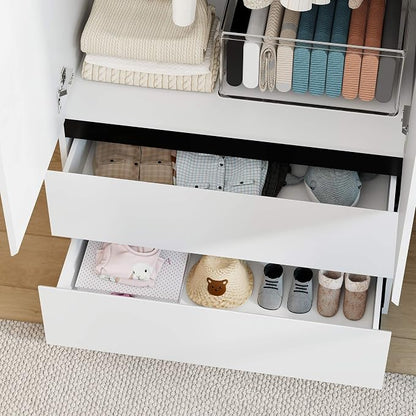 White Wardrobe Closet with Doors: 75" Large Capacity Bedroom Armoire, Wooden Cabinet with 4 Drawers, Hanging Storage Shelves with Hanging Rod (Contemporary, 2)