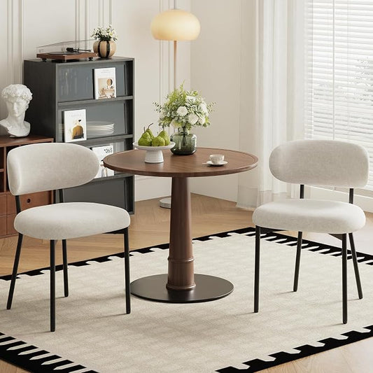 Upholstered Dining Chairs Set of 2, Modern Fabric Kitchen Chairs with Curved Backrest and Cushioned Seat, Sturdy Metal Legs, Modern Dining Chairs for Kitchen Dining Room, Living Room,Beige