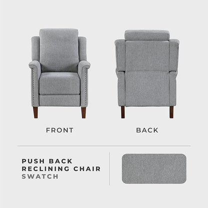 Lexicon Push Back Recliner Chair with Footrest, Reclining Sofa Armchair, Modern Chenille Fabric Recliner with Nailhead Trim for Living Room/Office/Apartment, Gray