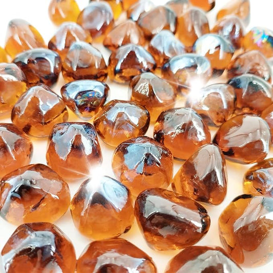 19 Pound Fire Glass Diamonds for Fire Pit 1/2 inch Tempered Glass Rocks Amber