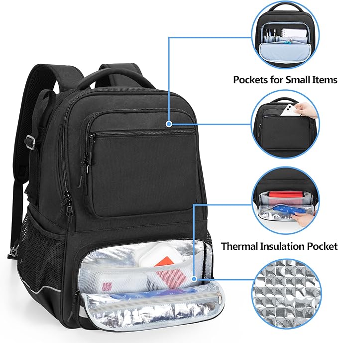 samdew Wheelchair Backpack, Wheelchair Bag for Back of Chair, Wheel Chair Basket to Hang on Back with Thermal Insulation Pocket, Electric Wheelchair Accessories Storage for Adults & Seniors, Bag only