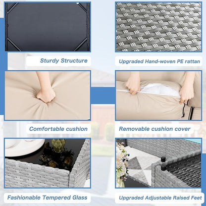 Shintenchi 7 Pieces Outdoor Patio Furniture Sets, Patio Sectional Sofa Couch, Gray PE Wicker Furniture Modular Patio Conversation Sets Patio Sofa with Washable Cushions, Gray/Khaki