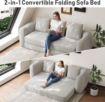 Curved Convertible Futon Sofa Bed,Modern Boneless Sleeper Couch,Curved Modern 3 Seater Cloud Couch