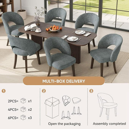 Dining Chairs Set of 4, Mid Century Modern Dining Chairs with Solid Wood Legs, Curved Back Kitchen Chair Farmhouse Side Upholstered Chairs for Kitchen Dining Room, Gray