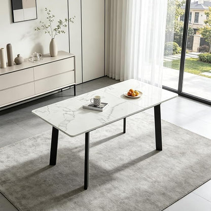 Modern 47.2"-63" Extendable Rectangular Dining Table, White | Removable Extension Leaf, Durable MDF Tabletop, Accommodates 4-8 Guests, Industrial Dining Room Small Kitchen & Dinner Spaces