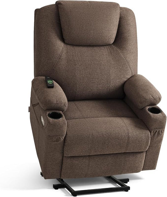 MCombo Power Lift Recliner Chair for Elderly R7042(Brown, Small-Wide) | Heat and Massage, USB& Type C Charging Port, FSC Certified